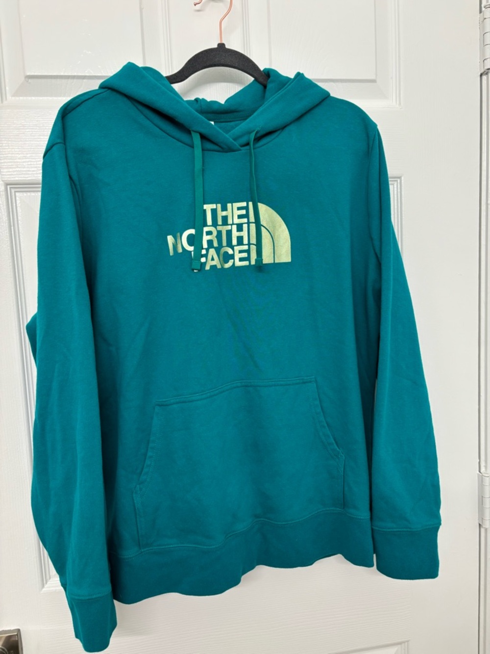 The North Face Teal Pullover Hoodie with Lime Logo